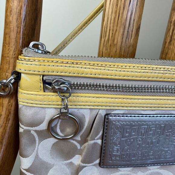 COACH Vtg Y2K Khaki Tan & Yellow POPPY Signature C Sateen Mini Crossbody Purse - Picture 2 of 16